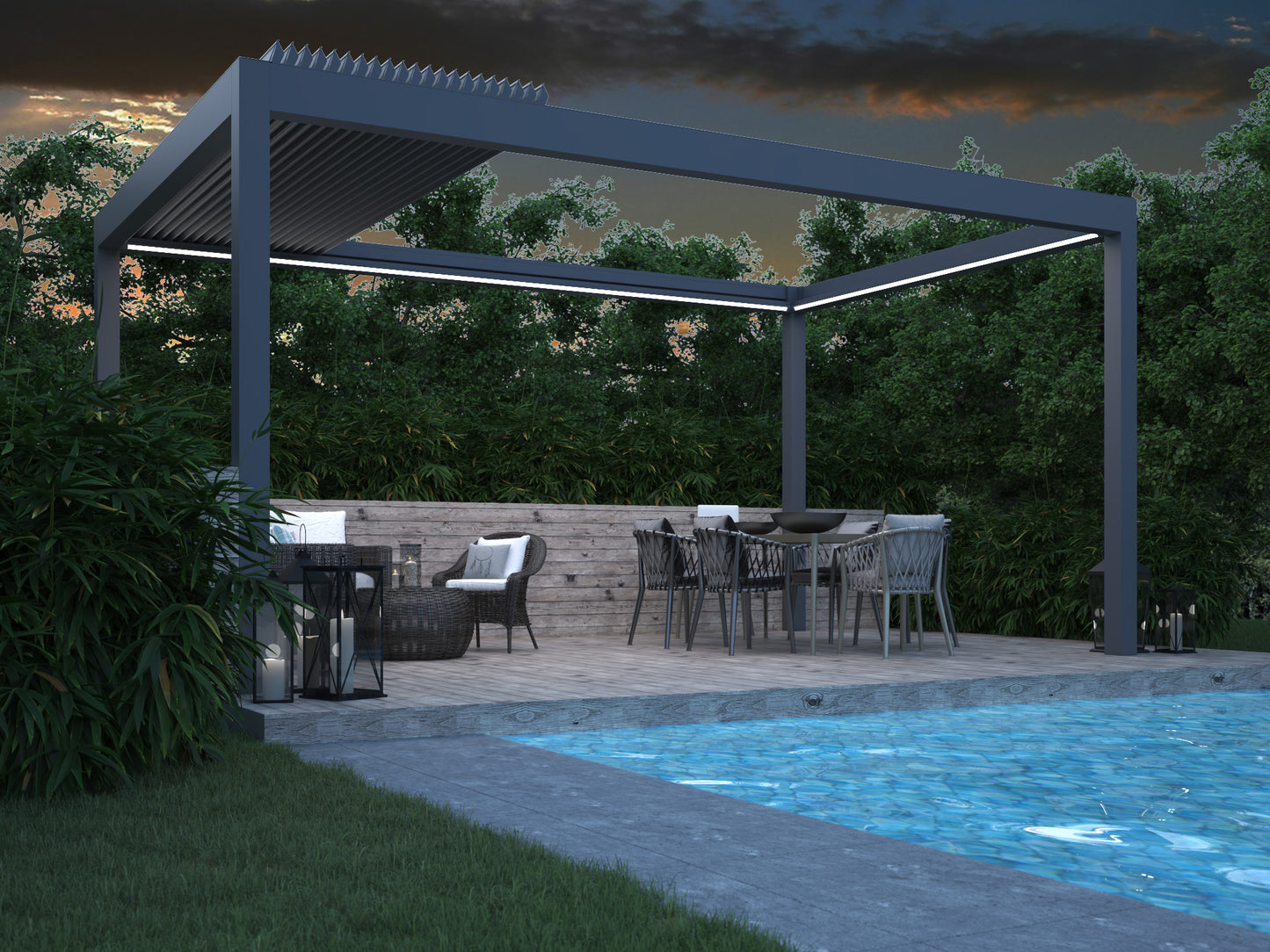 Deponti Pinela Deluxe Aluminium Electric Retractable Veranda 3000mm x 3010mm With Glass Sliding Fiano Doors All Round