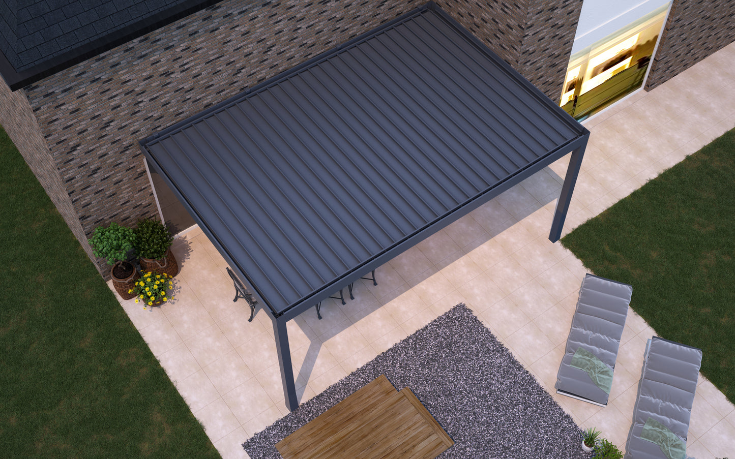 Deponti Pinela Aluminium Electric Louvered Veranda 3000mm x 3010mm With Glass Sliding Fiano Doors All Round